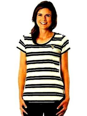 West Virginia Mountaineers Womens Top Size Large Striped Tailgate T Shirt New